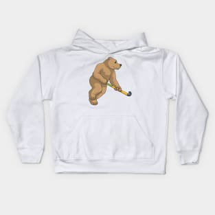 Bear at Hockey with Hockey bat Kids Hoodie